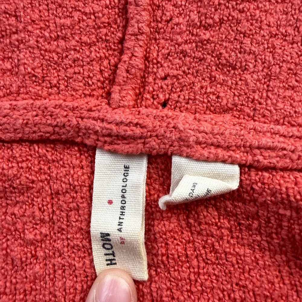 Moth Anthropologie Knit Hoodie Sweater Coral Orange Pointelle Cotton Blend L - Picture 6 of 7